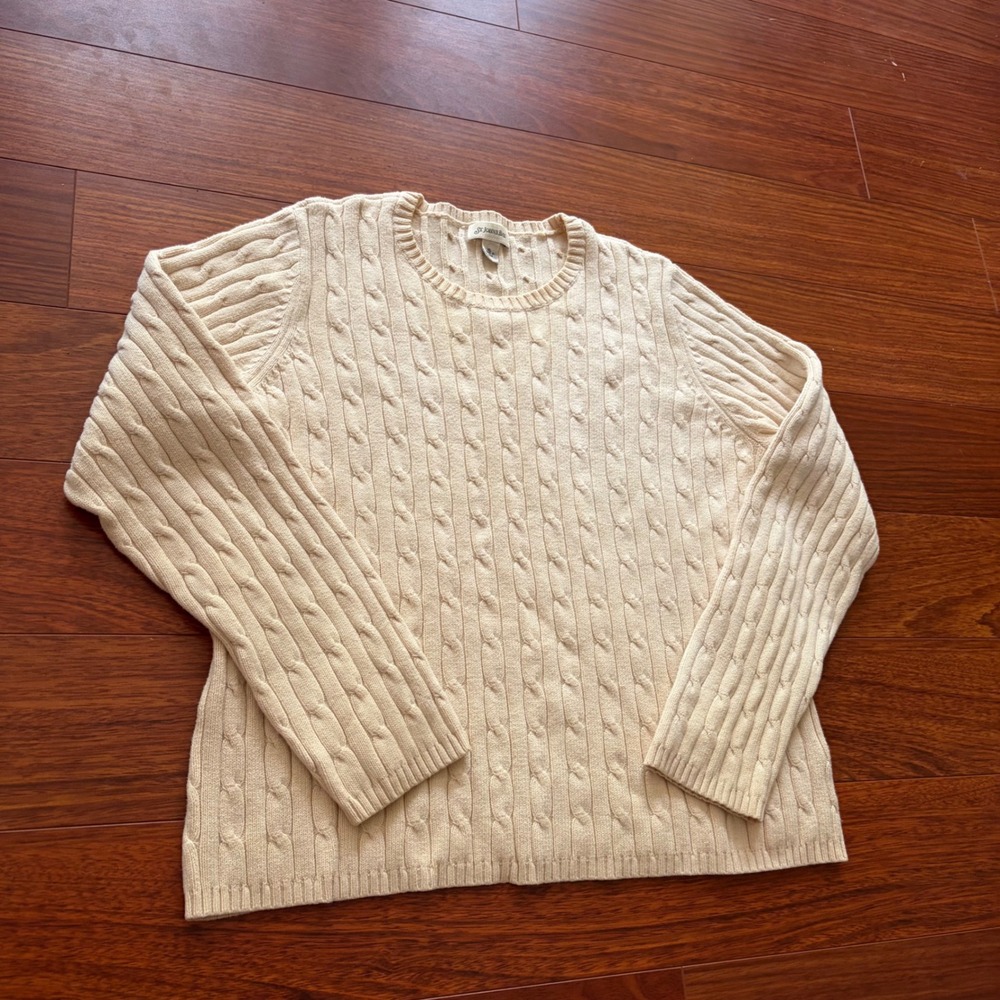 St. John's Bay Vintage Cable Knit Crewneck Sweater Cream Cotton Blend XL